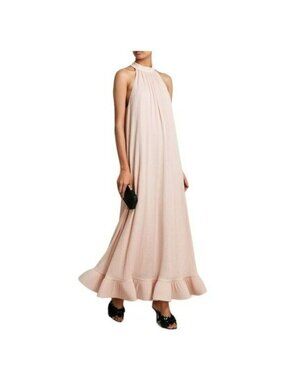Jonathan Simkhai Textured Rita Halter Neck Shift Maxi Ruffle Dress NWT Sz Medium